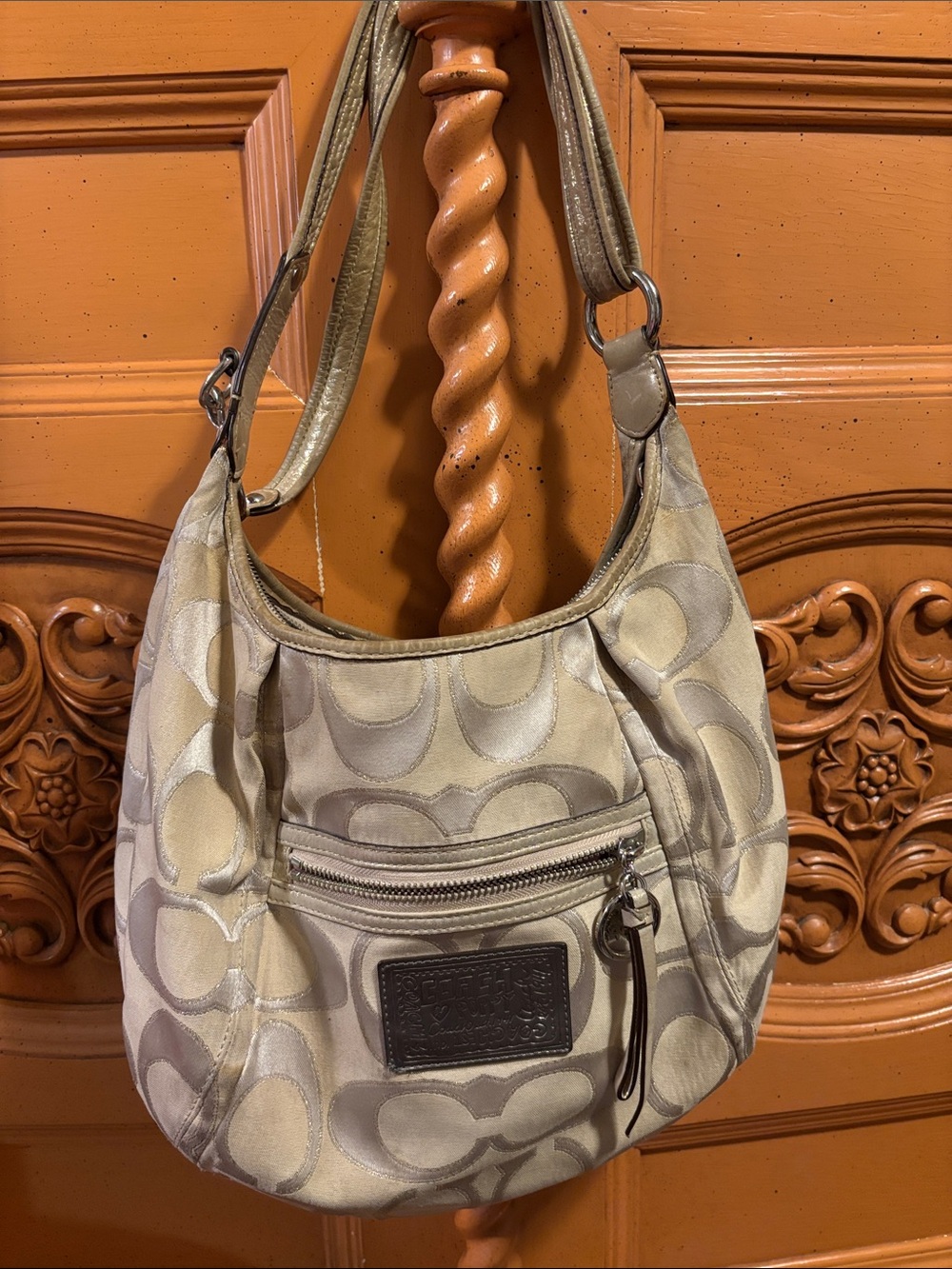 Coach Signature Shoulder Bag in Taupe & Cream